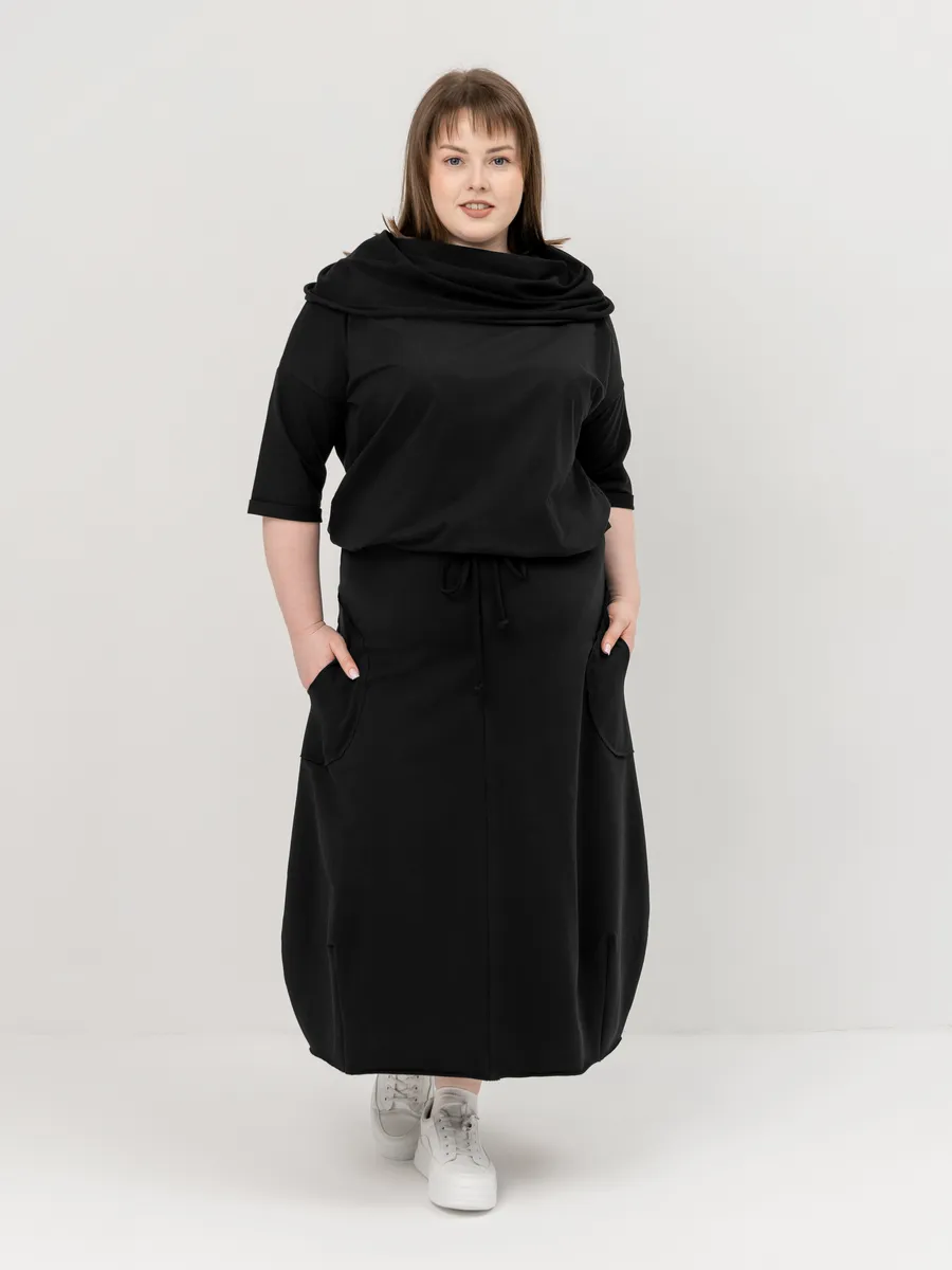 Платье для беременных длинное повседневное в офис plus size черный