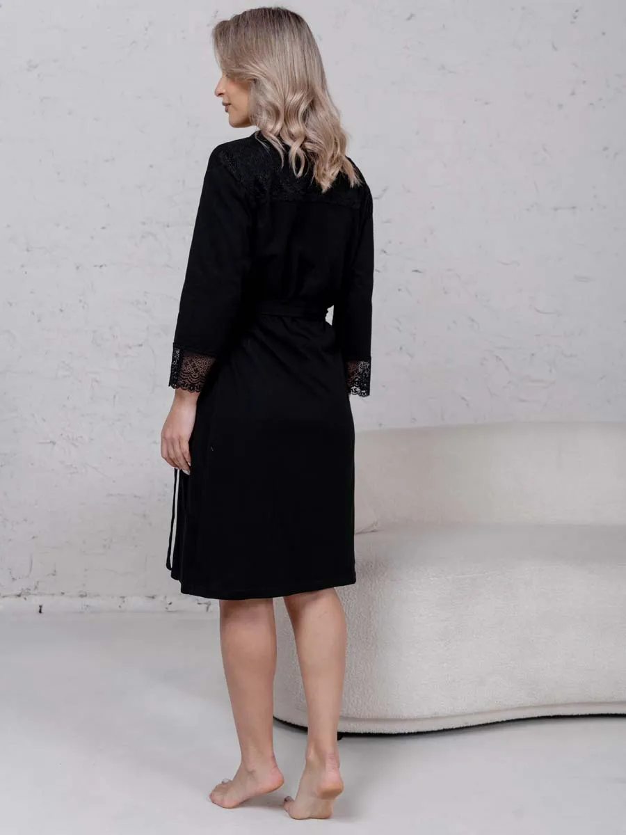 Халат с сорочкой для беременных и кормящих в роддом 21120 черный