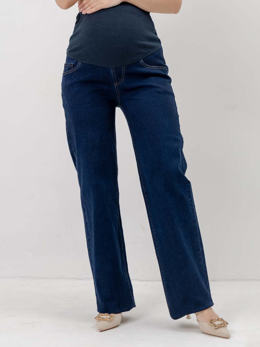 Джинсы трубы для беременных 67712 в офис темно-синий