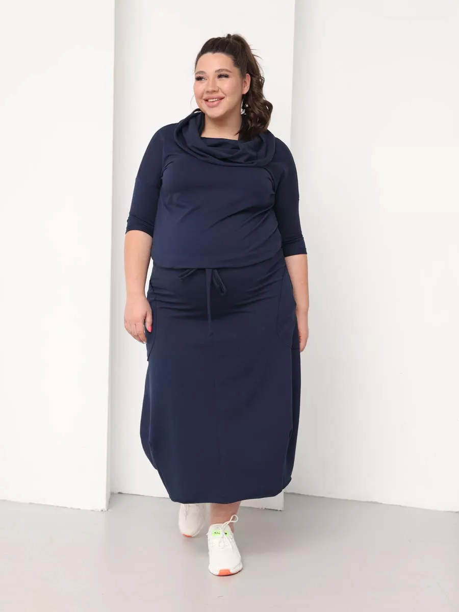 Платье для беременных длинное повседневное в офис plus size синий