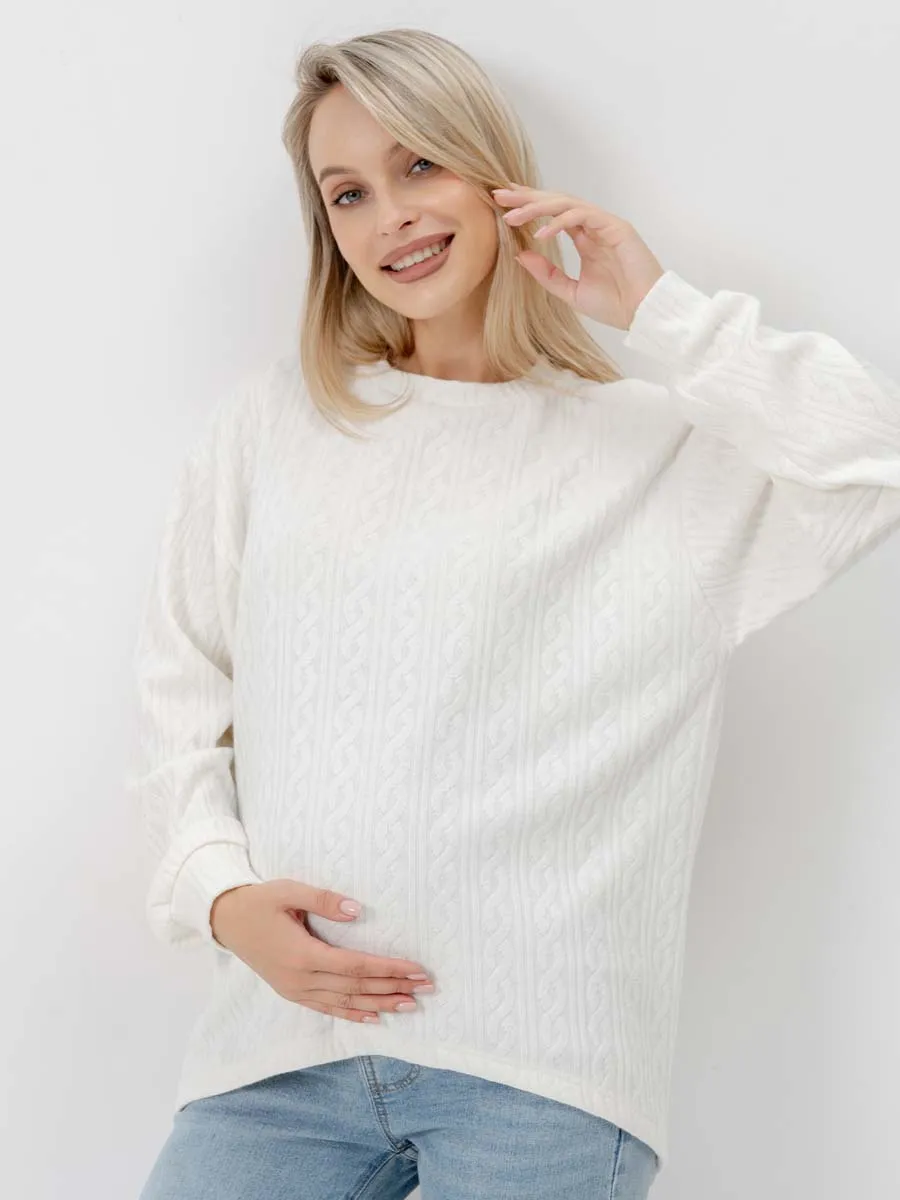 Джемпер оверсайз для беременных теплый с длинным рукавом молочный молочный