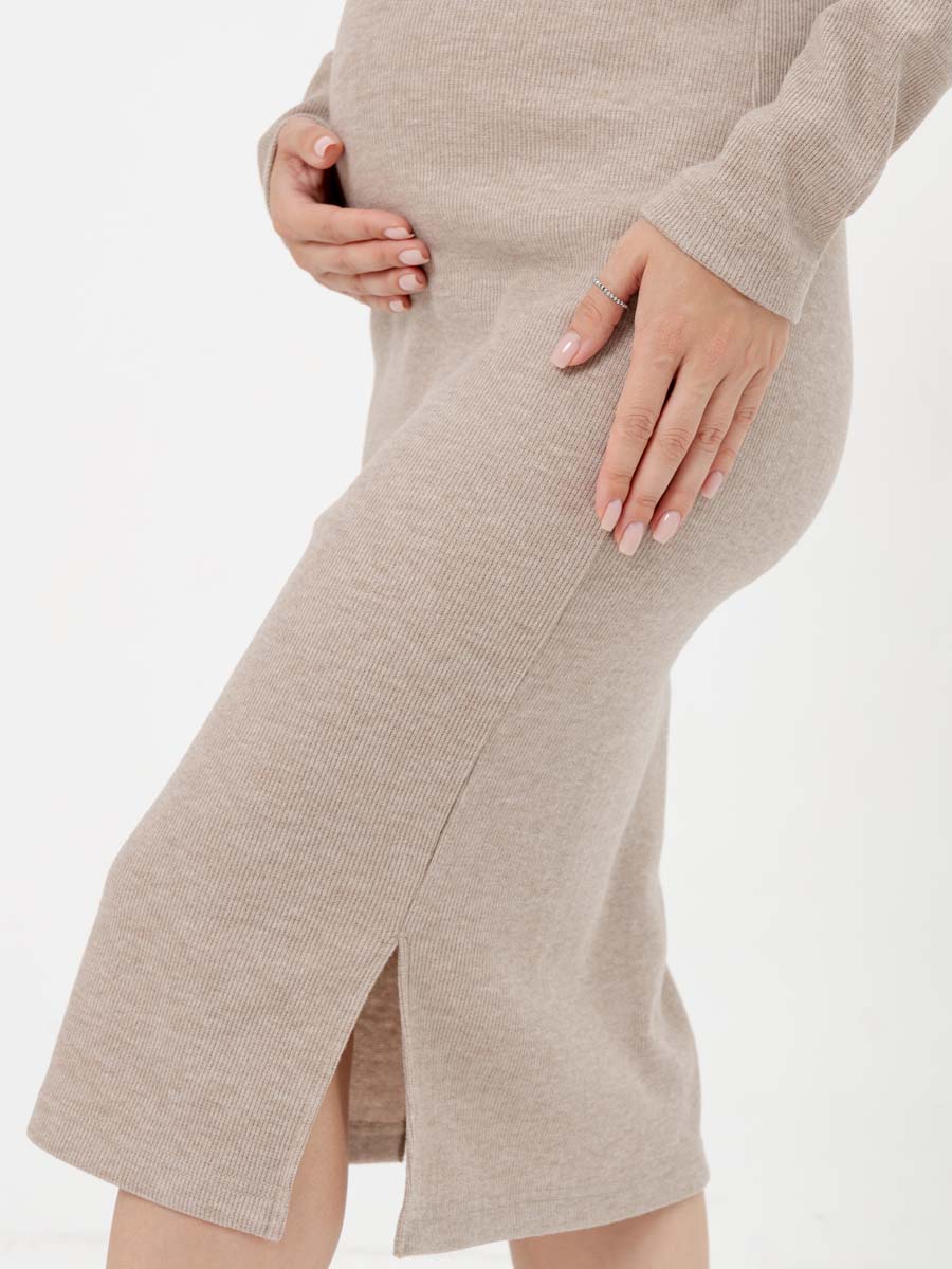 Платье для беременных с длинным рукавом осеннее в офис бежевый