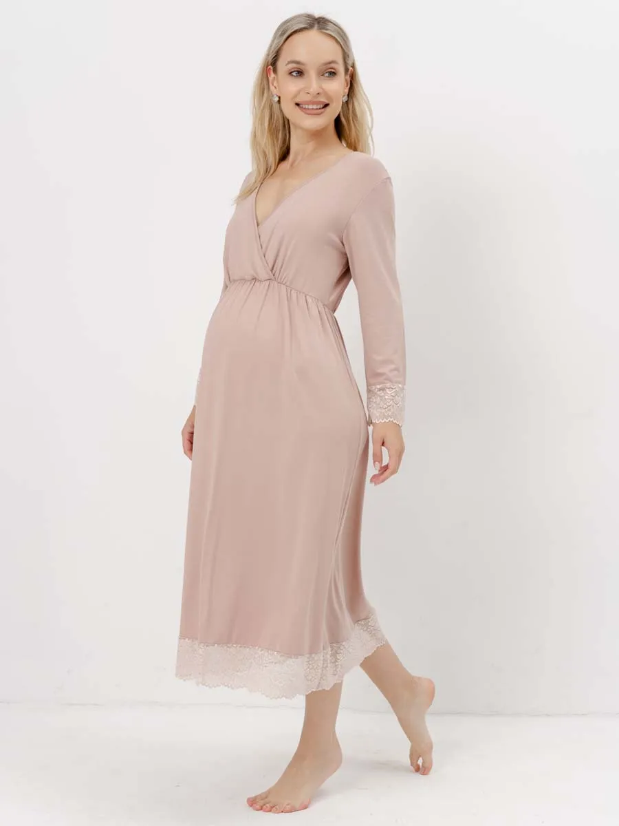 Ночная сорочка для беременных и кормящих домашнее платье бежевый