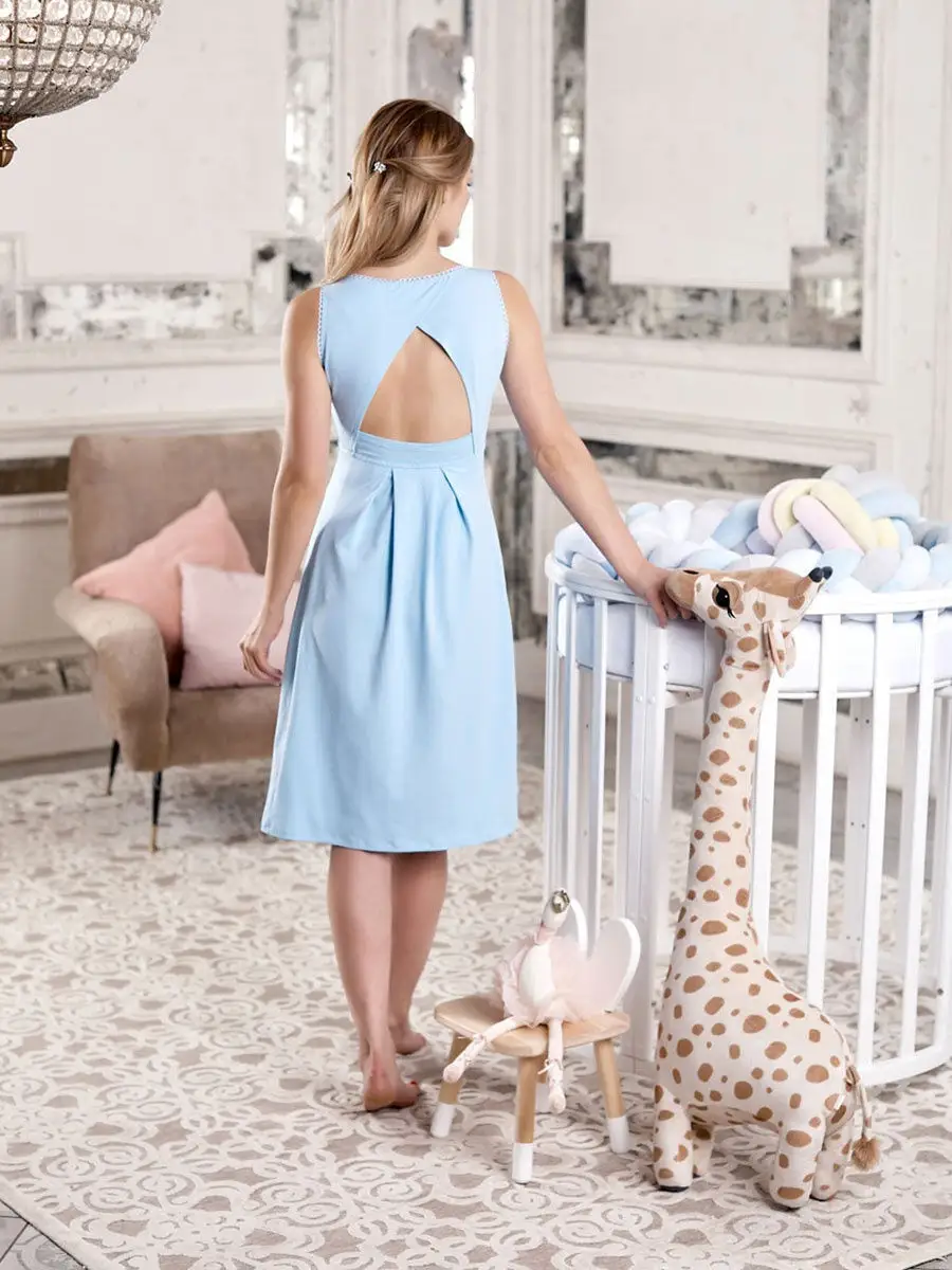 Ночная сорочка для беременных и кормящих в роддом голубой