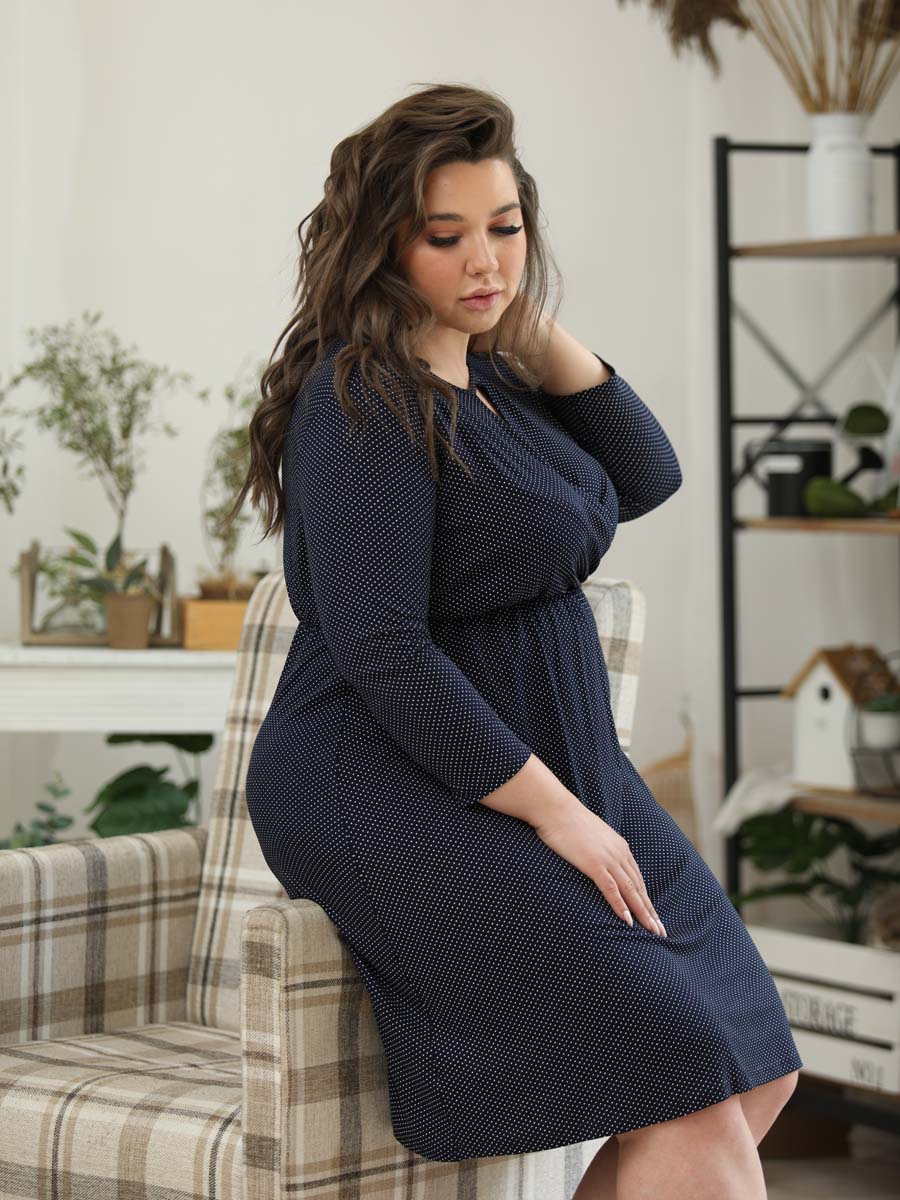 Платье больших размеров повседневное 51409 темно-синий/белый
