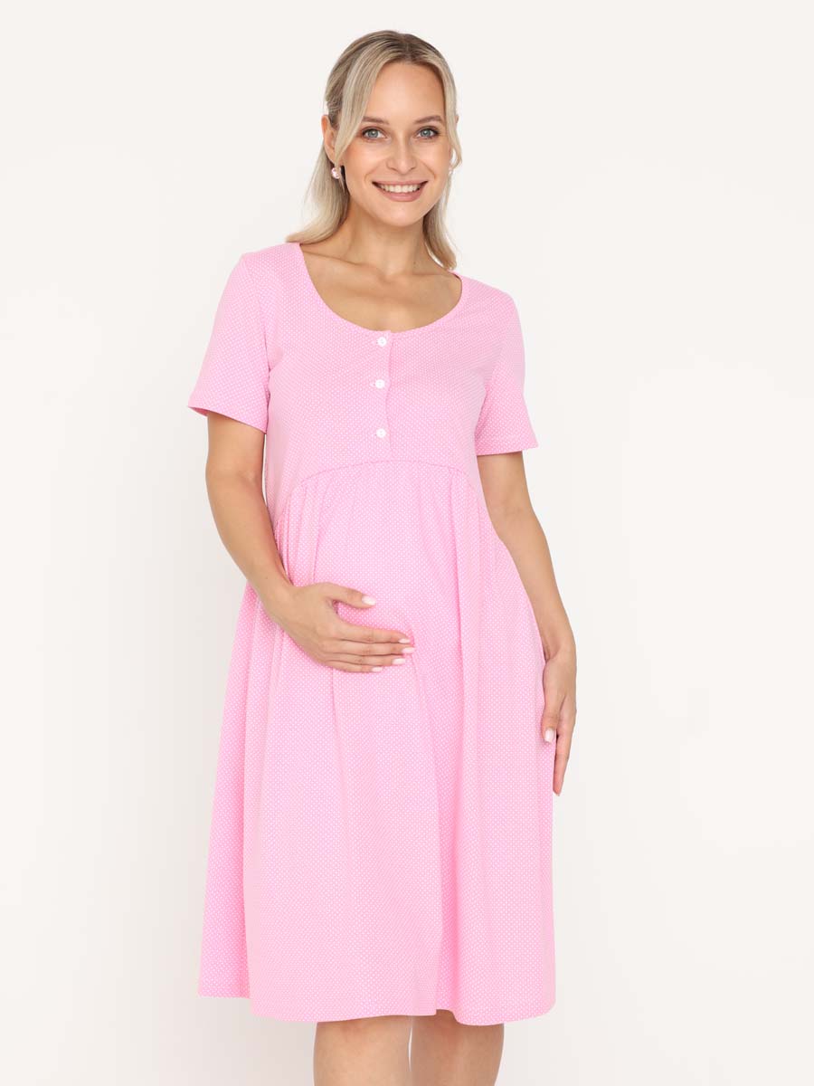 Сорочка в роддом ночнушка для беременных и кормящих розовый/белый