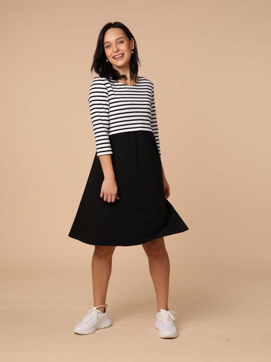 Платье для беременных в офис с секретом для кормления 50014 черный/белый