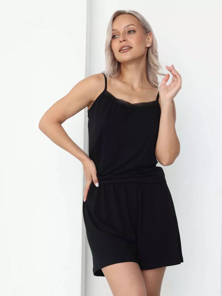 Пижама женская с шортами и топом 54832 черный