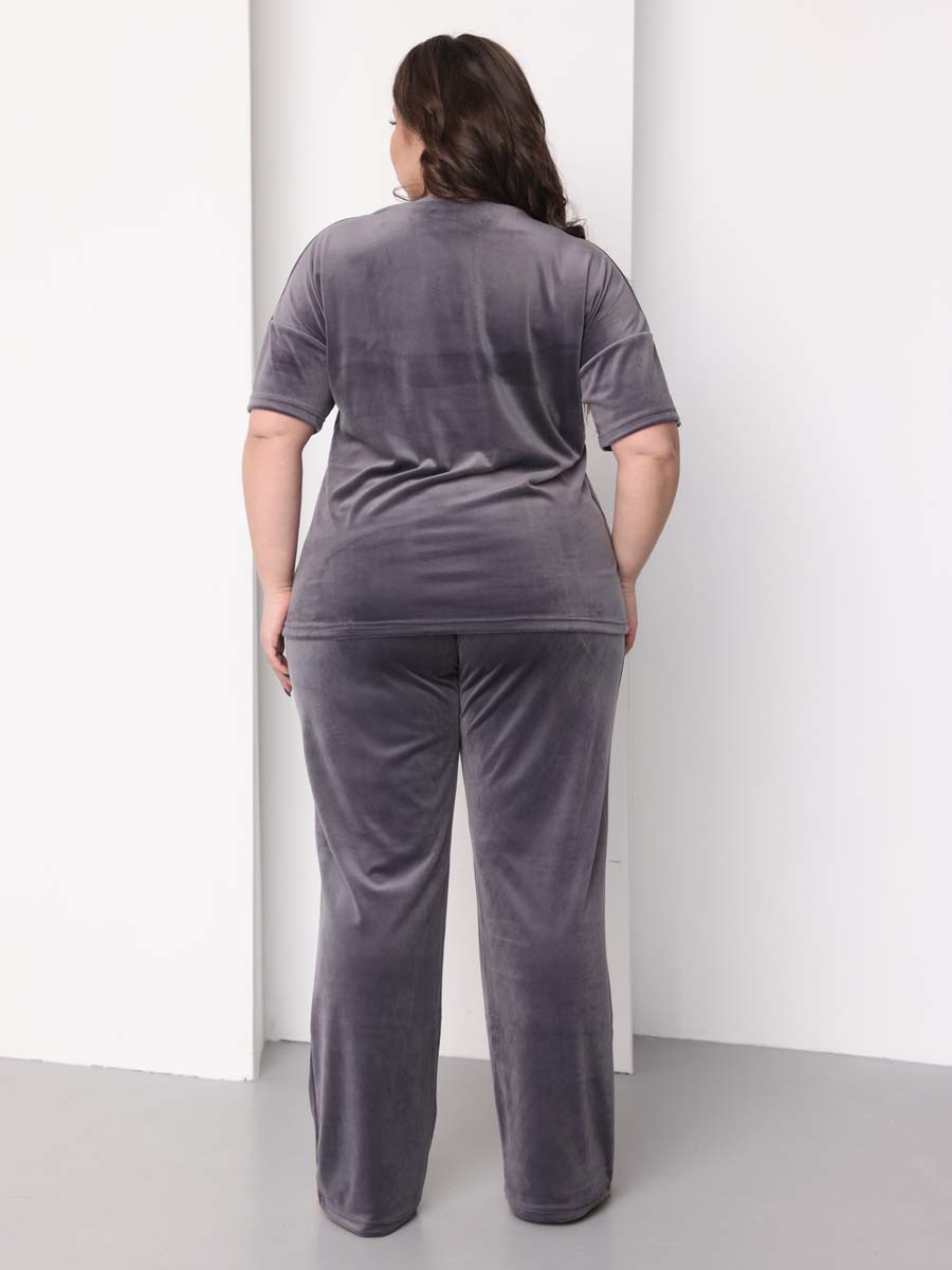 Костюм домашний велюровый с брюками палаццо 46031 темно-серый