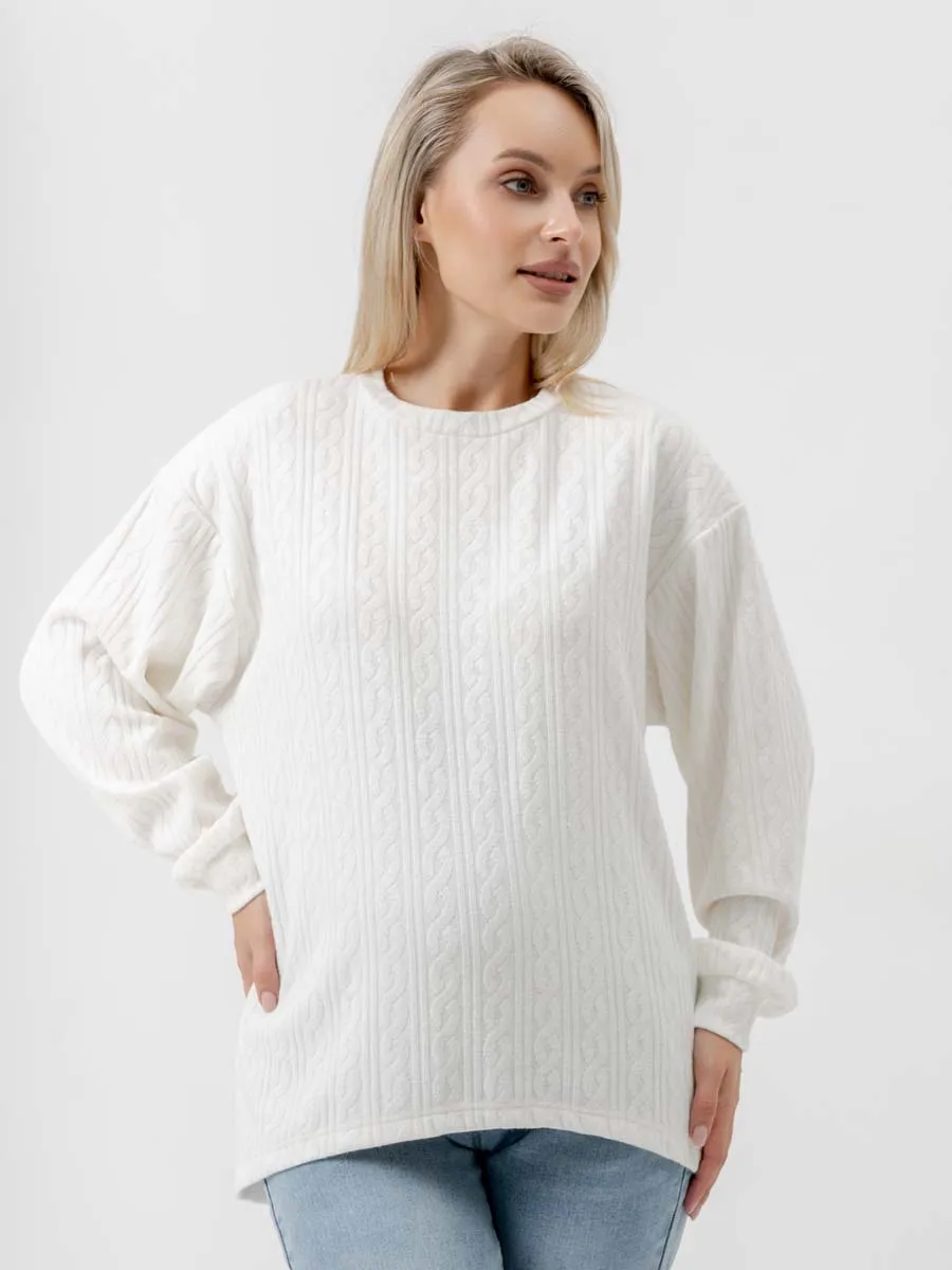 Джемпер оверсайз для беременных теплый с длинным рукавом молочный