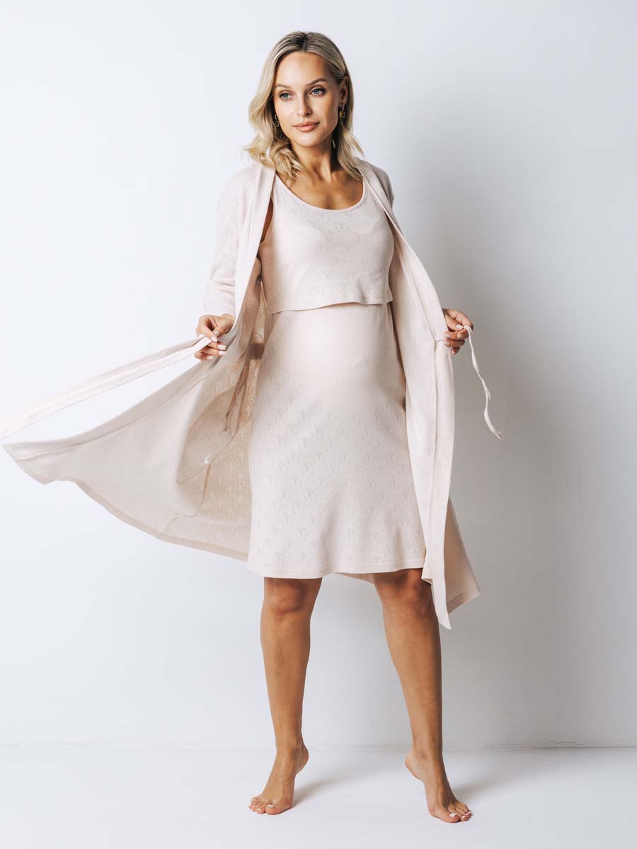 Халат с сорочкой для беременных и кормящих в роддом 22920 бежевый