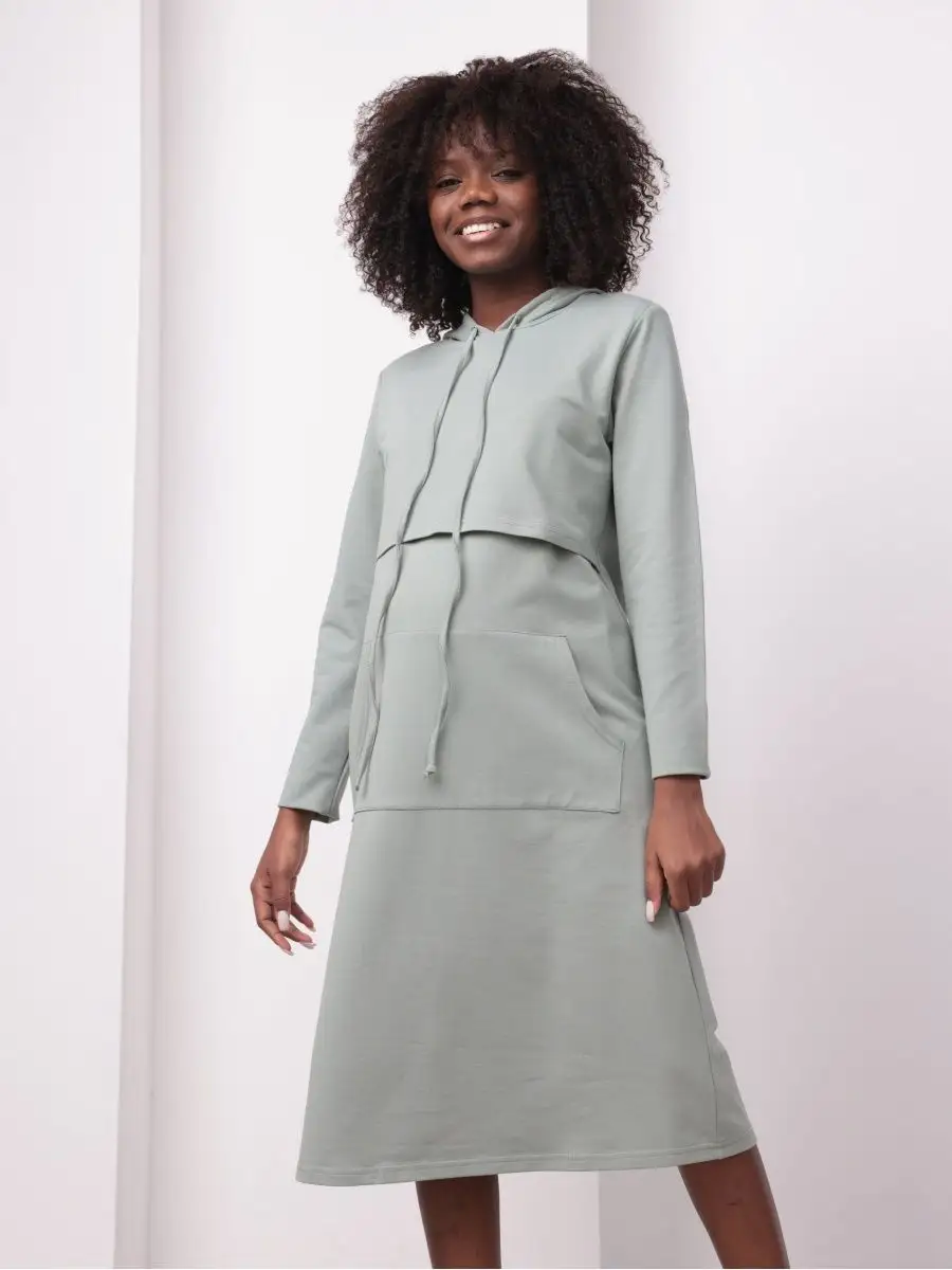 Платье женское для беременных и кормящих 60014 в офис оливковый