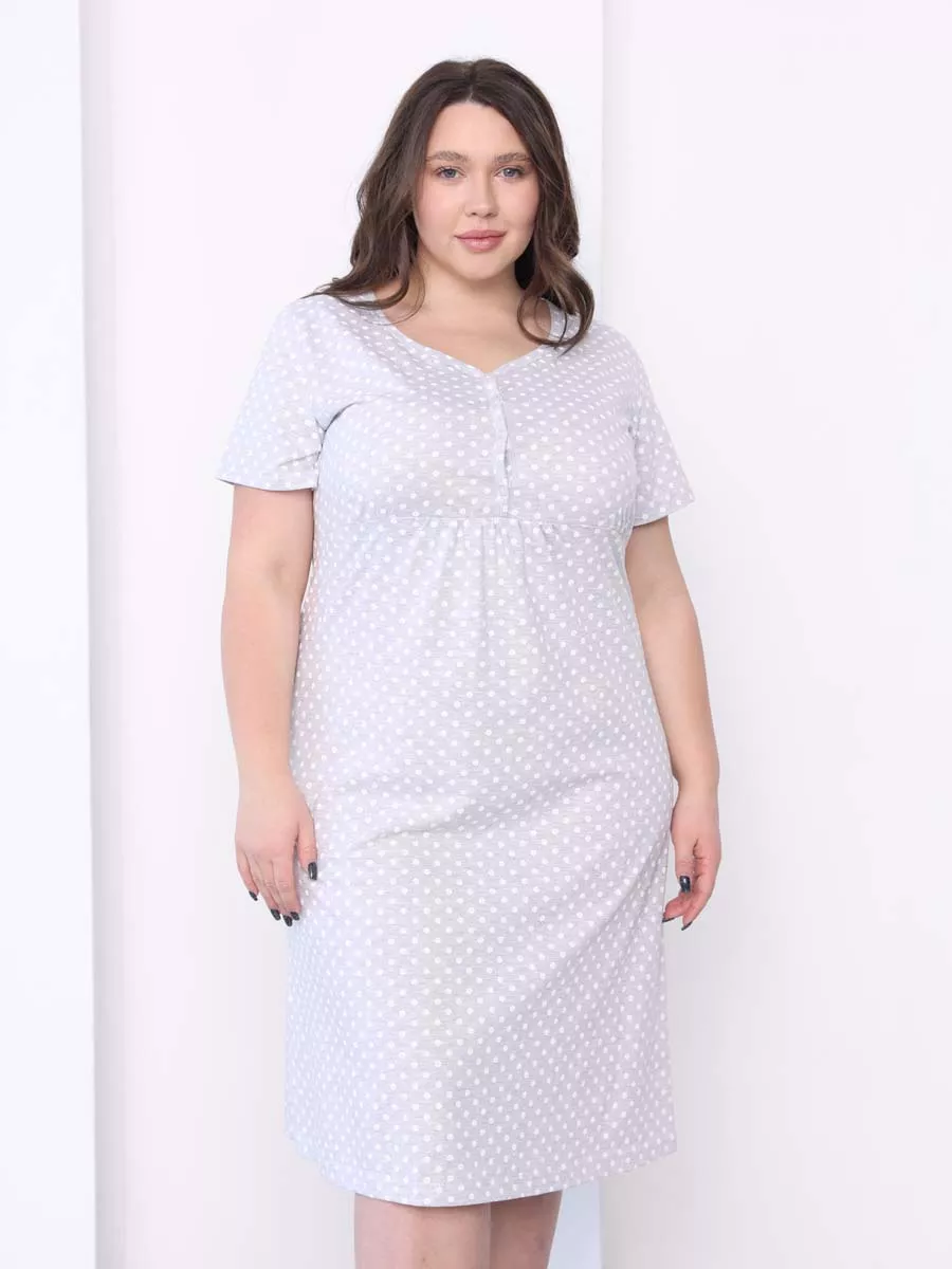 Ночная сорочка большие размеры 53201 в роддом серый_меланж/белый