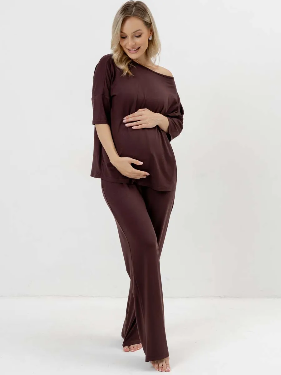 Костюм домашний с брюками и футболкой для беременных шоколад