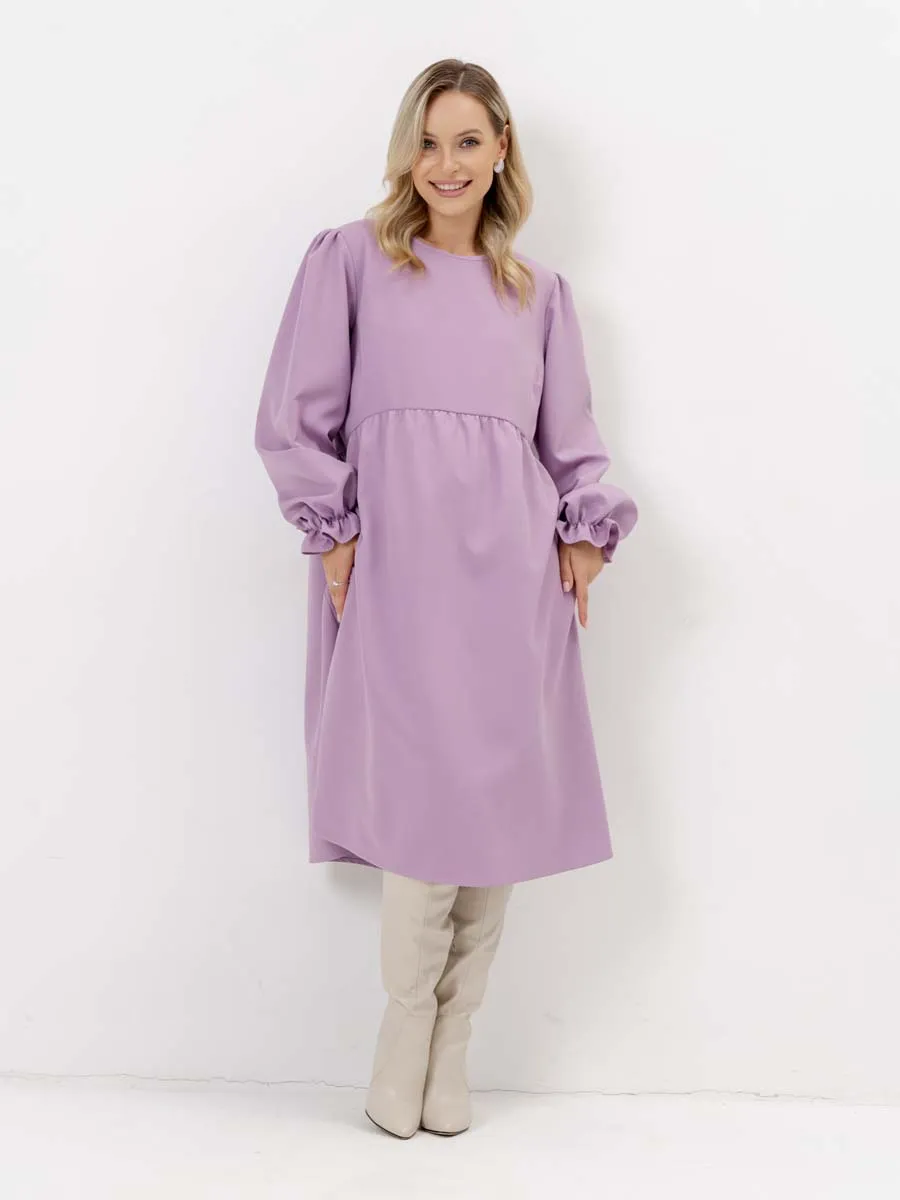 Платье для беременных с длинным рукавом в офис сиреневый