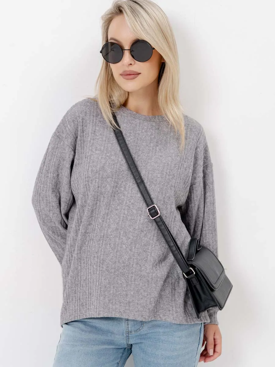 Джемпер оверсайз для беременных теплый с длинным рукавом темно-серый