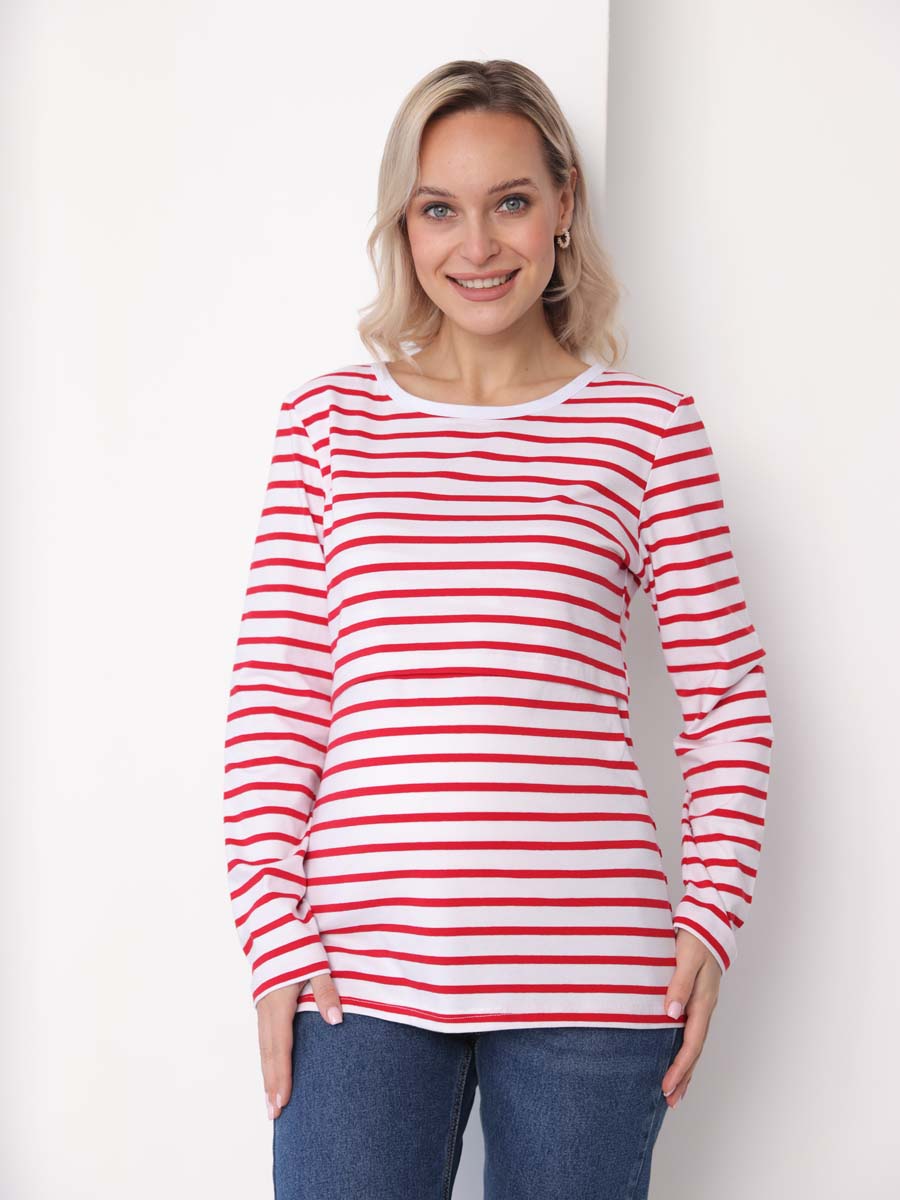 Лонгслив для беременных и кормящих джемпер в офис молочный/красный