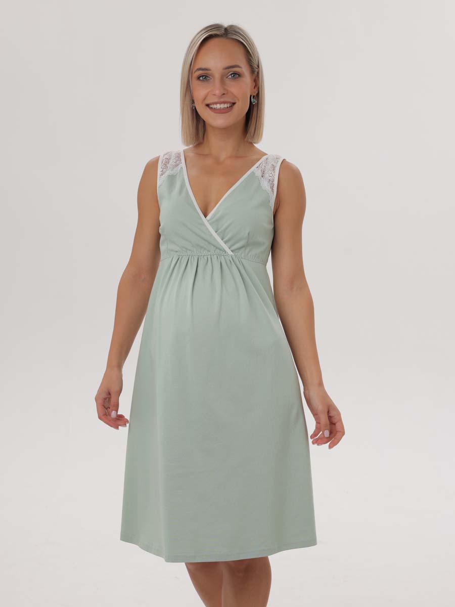 Комплект халат с сорочкой для беременных и кормящих 03528 оливковый/молочный