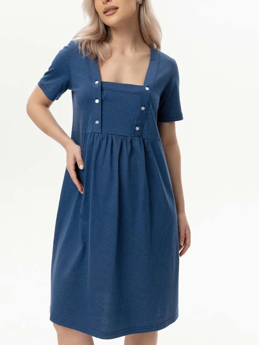 Ночная сорочка для беременных и кормящих хлопок 55701 синий/белый