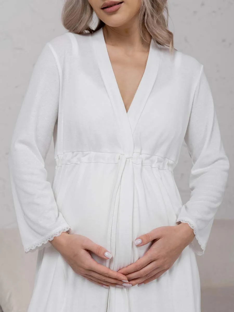 Халат с сорочкой для беременных и кормящих молочный