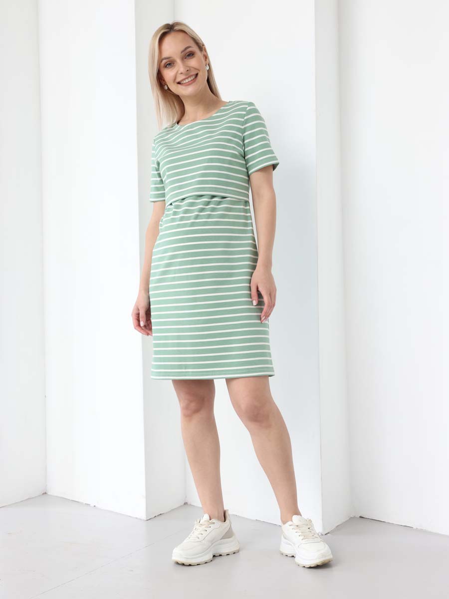 Платье женское для беременных и кормящих мам в офис оливковый/молочный