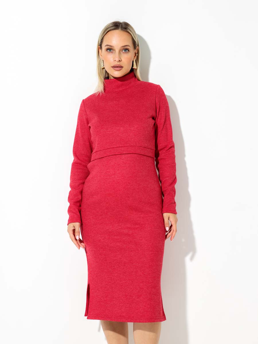 Платье вязаное для беременных и кормящих в офис 54504 красный