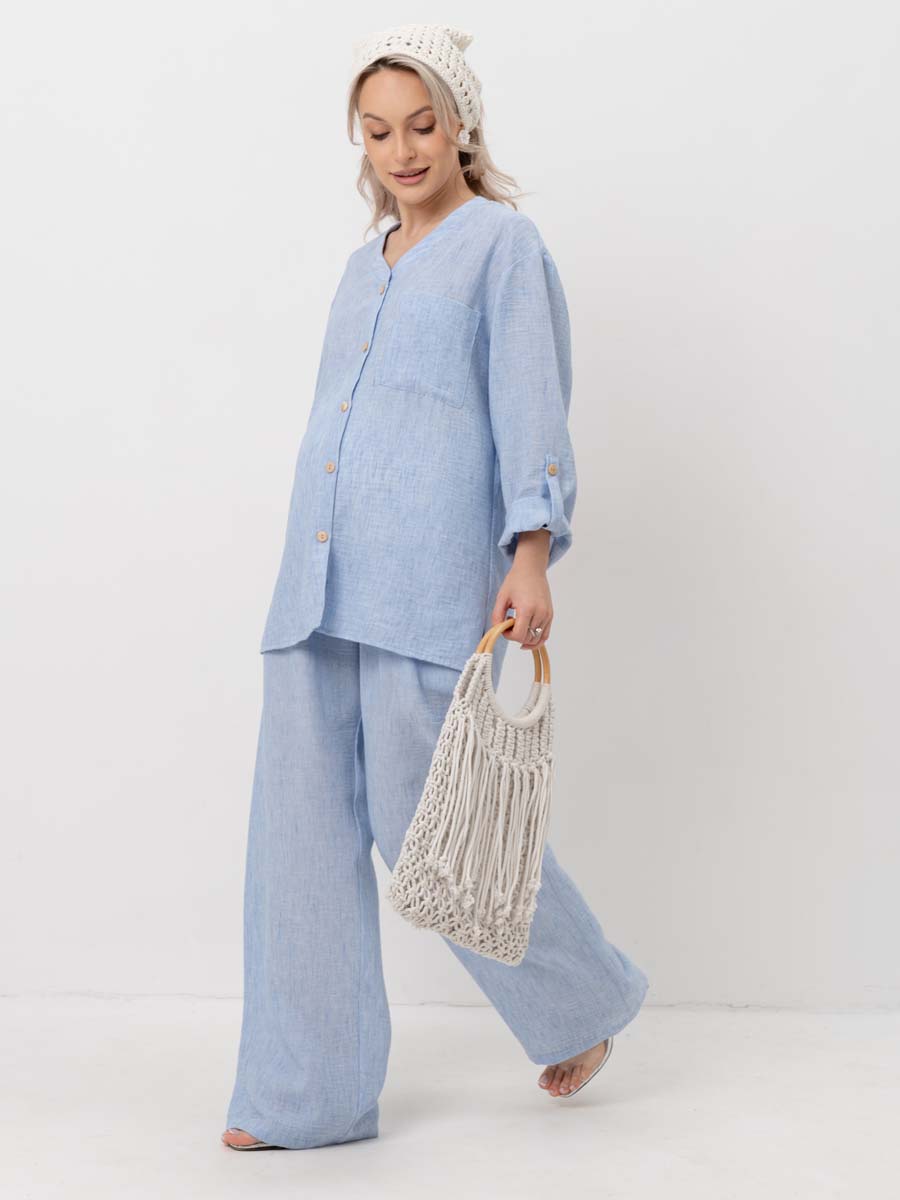 Костюм летний для беременных и кормящих туника брюки голубой