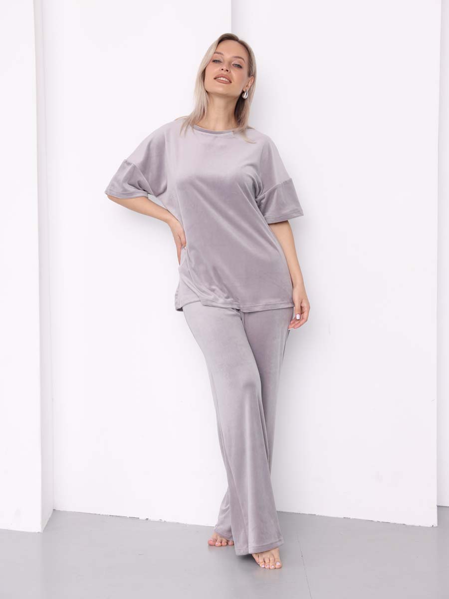 Костюм домашний велюровый светло-серый