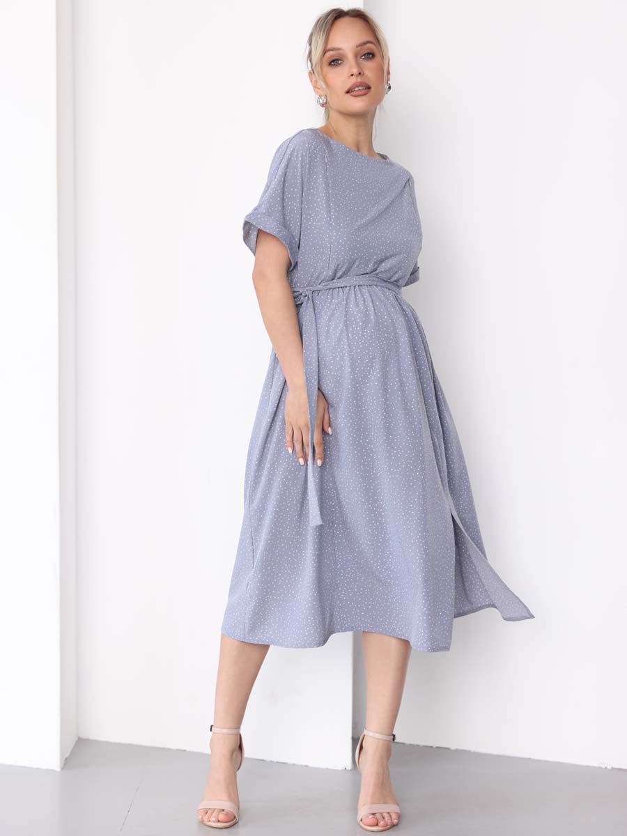 Платье летнее для беременных и кормящих 71412 серый/белый