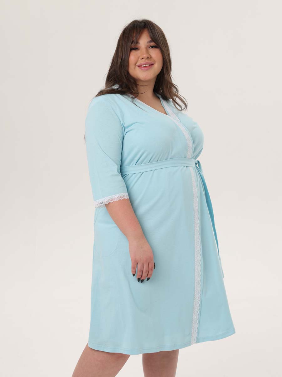 Комплект халат с сорочкой большие размеры 23020 аквамариновый