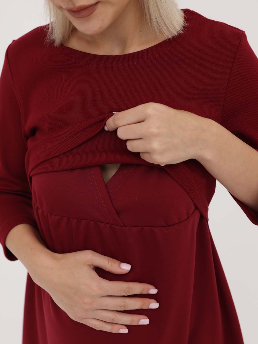 Платье в офис для беременных и кормящих мам винный