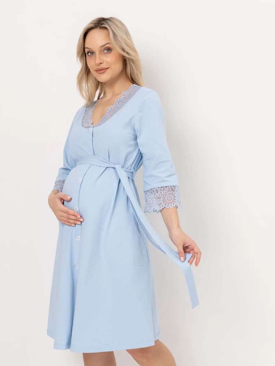 Халат домашний для беременных и кормления голубой