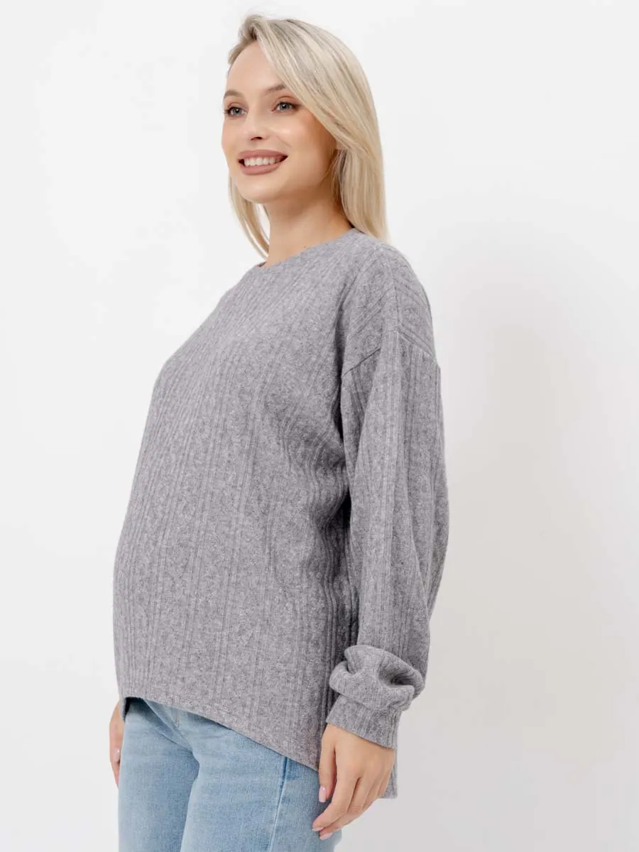 Джемпер оверсайз для беременных теплый с длинным рукавом темно-серый