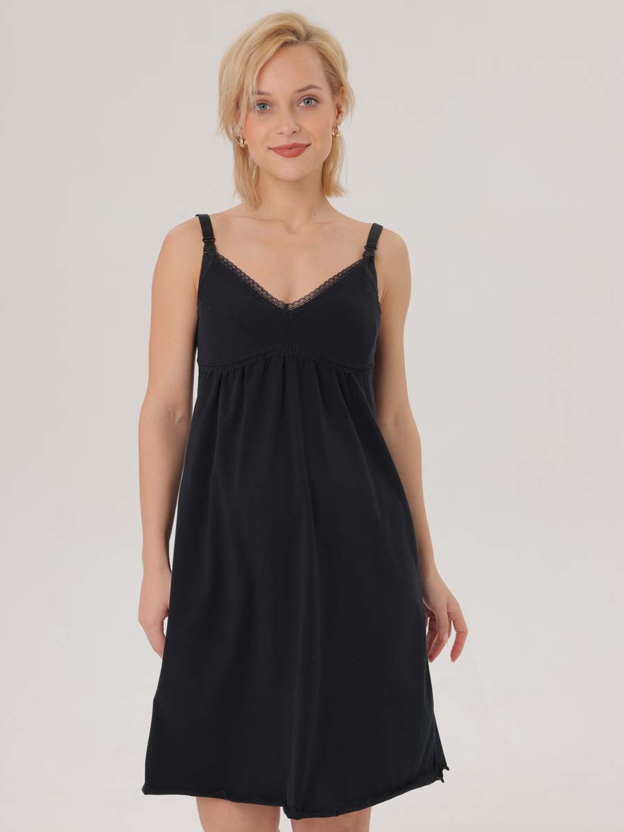 Сорочка в роддом ночнушка для беременных и кормящих черный