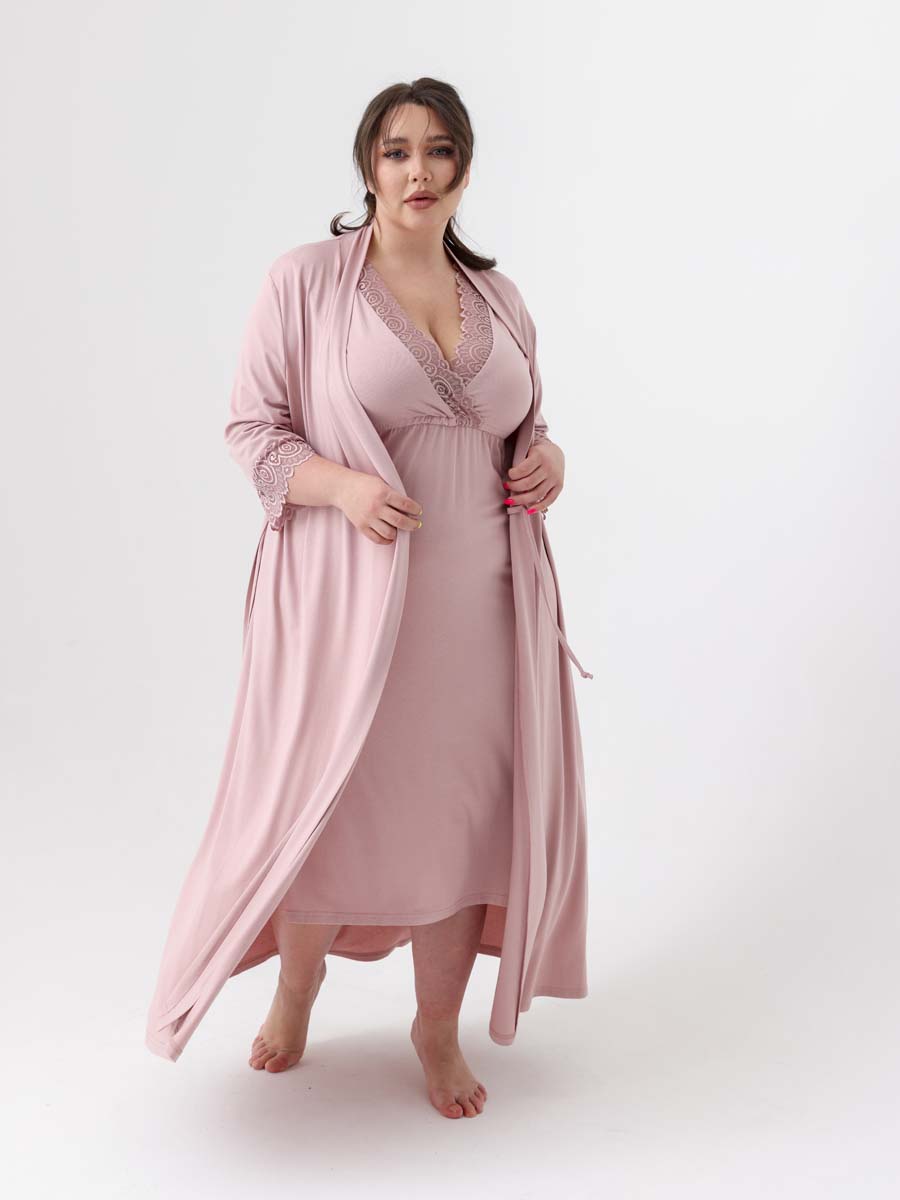 Халат с сорочкой большие размеры светло-коричневый