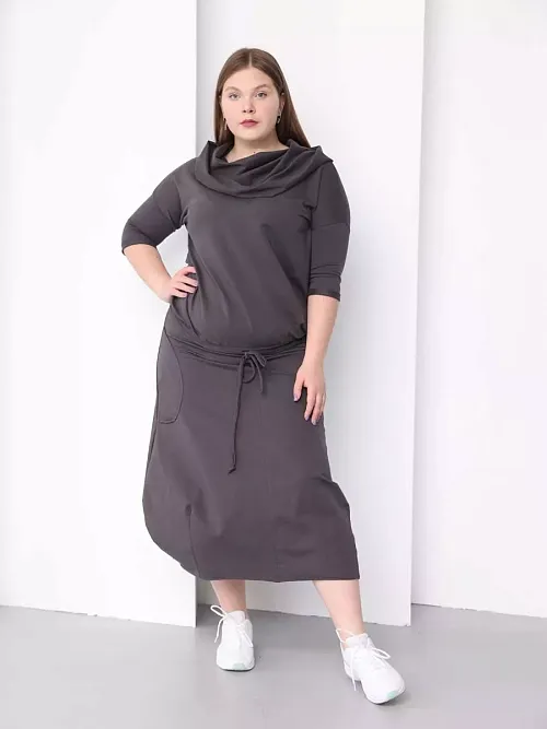 Платье для беременных длинное повседневное в офис plus size антрацитовый