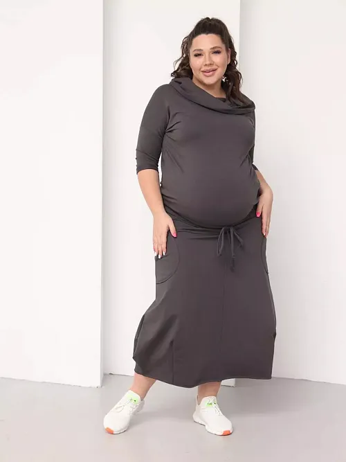 Платье для беременных длинное повседневное в офис plus size антрацитовый