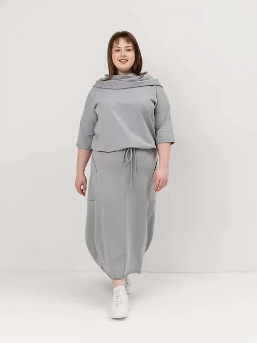Платье для беременных длинное повседневное в офис plus size серый