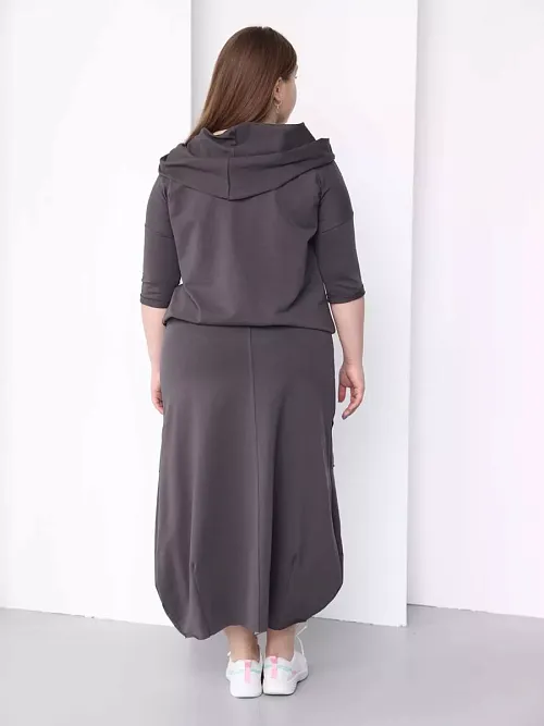 Платье для беременных длинное повседневное в офис plus size антрацитовый