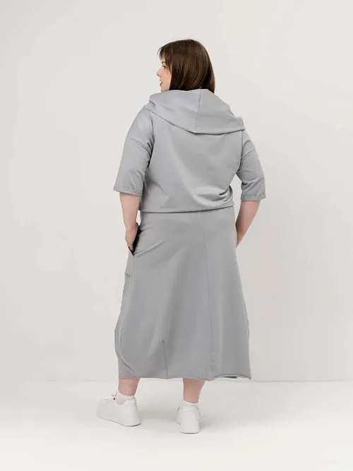 Платье для беременных длинное повседневное в офис plus size серый