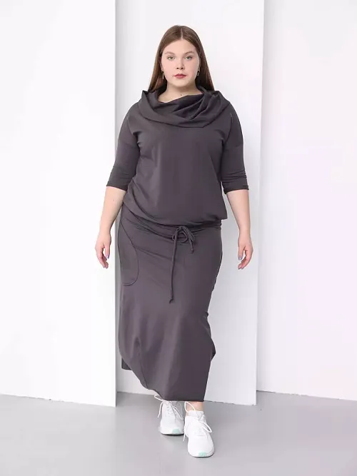 Платье для беременных длинное повседневное в офис plus size антрацитовый