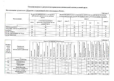 Сводная ведомость результатов проведения специальной оценки условий труда 12.05.2025