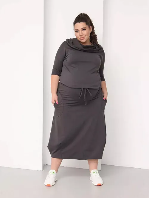 Платье для беременных длинное повседневное в офис plus size антрацитовый