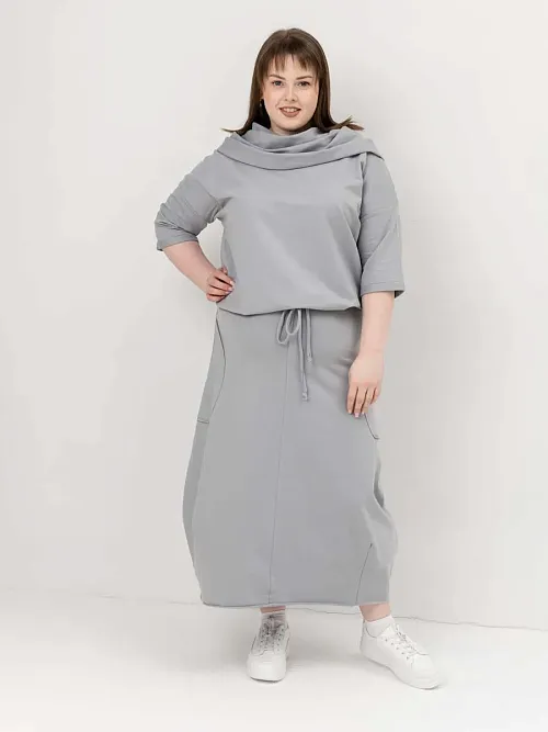 Платье для беременных длинное повседневное в офис plus size серый