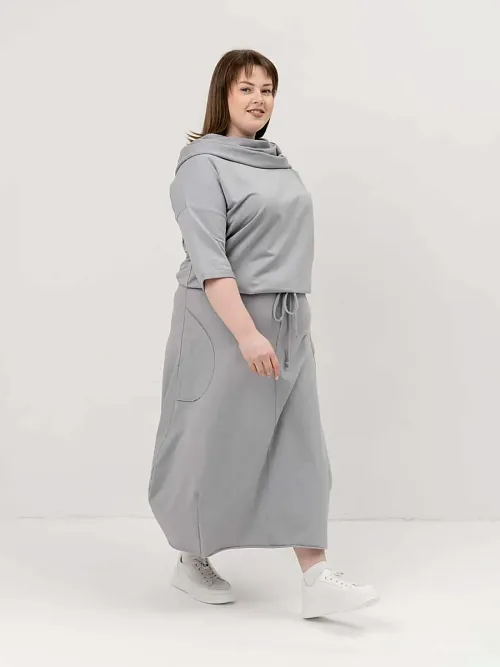 Платье для беременных длинное повседневное в офис plus size серый