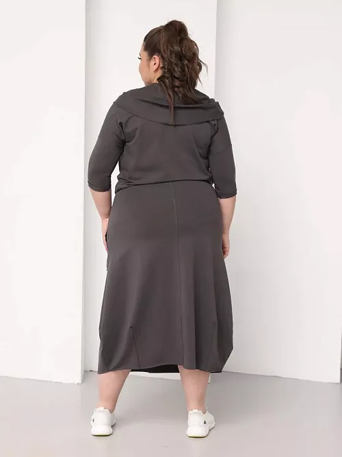Платье для беременных длинное повседневное в офис plus size антрацитовый