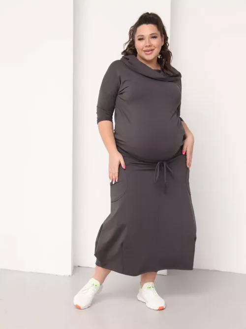 Платье для беременных длинное повседневное в офис plus size антрацитовый