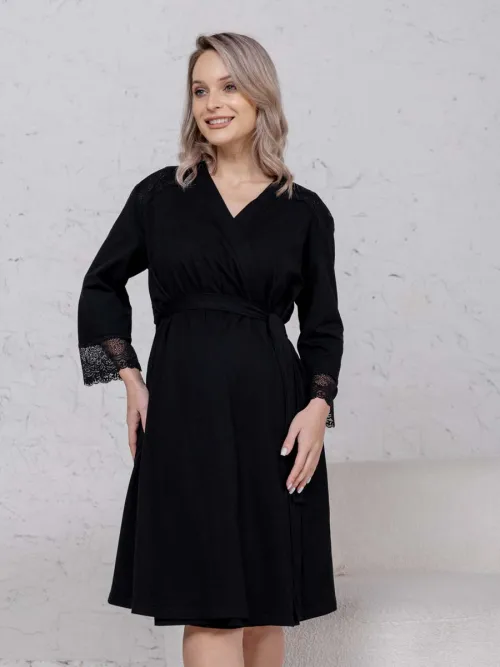 Халат с сорочкой для беременных и кормящих в роддом 21120 черный