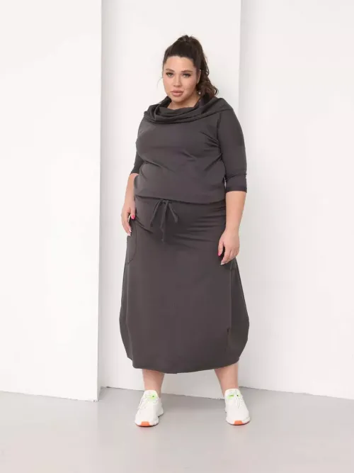 Платье для беременных длинное повседневное в офис plus size антрацитовый