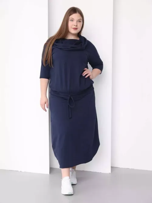 Платье для беременных длинное повседневное в офис plus size синий